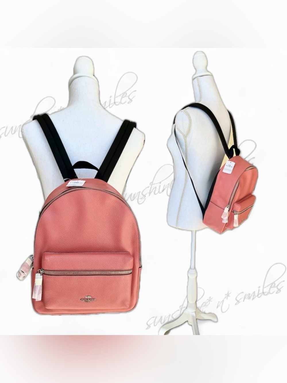 COACH Medium CHARLIE Pebble Leather Backpack Bag F30550 ~ Light Coral / Salmon